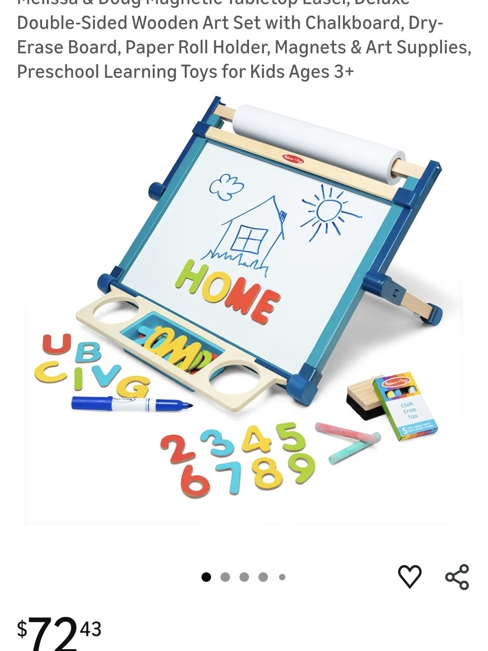Melissa & Doug Magnetic Double-Sided Easel with Colorful Letters & Numbers